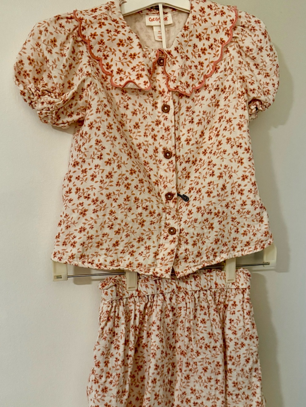 Girls Floral Skirt & Button Blouse Set Scalloped Edge Fall Boho 5T